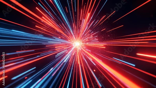 Abstract Light Speed Tunnel - Futuristic Red and Blue Energy Streams for Technology Backgrounds, Digital Presentations, and Motion Graphics