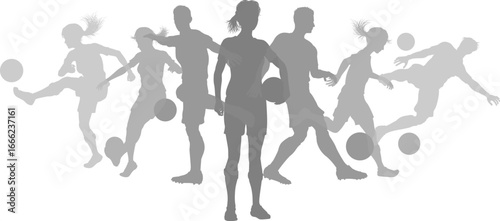 Soccer football player male and female silhouette outlines men and women group