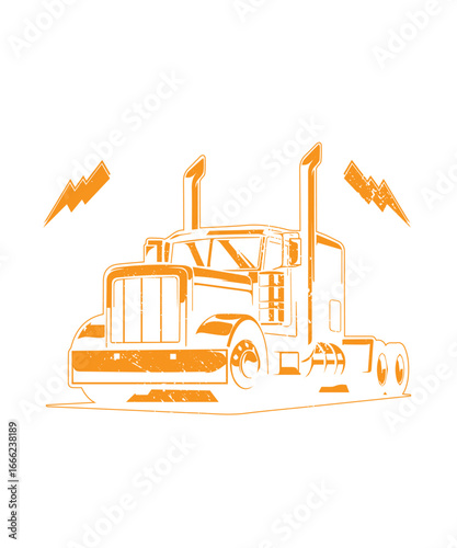 Orange Truck Silhouette: A bold orange silhouette of a powerful truck against a neutral background, evoking a sense of strength, transport, and the open road.