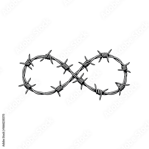 Vector art of infinity symbol made of barbed wire, representing endless struggle