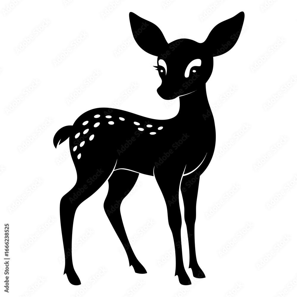 Fototapeta premium Fawn shadow vector clean black silhouette design white background