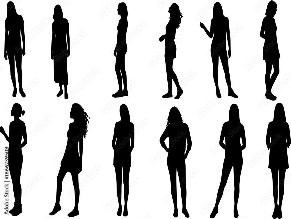 Vector silhouette of woman on white background.
