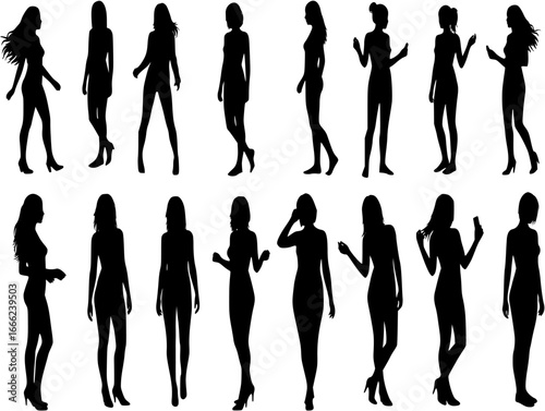 Vector silhouette of woman on white background.

