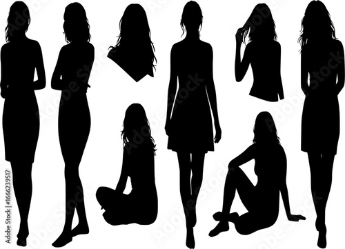Vector silhouette of woman on white background.
