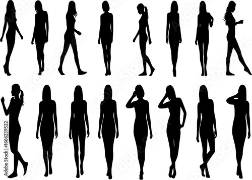 Vector silhouette of woman on white background.
