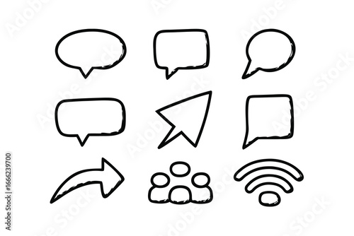 Minimalist Communication UI Line Art Icon Set – Chat Bubbles, Messages & Notifications