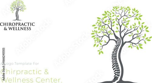Chiropractic & Wellness Center.  simple Spinal Care tree illustration Logo design 