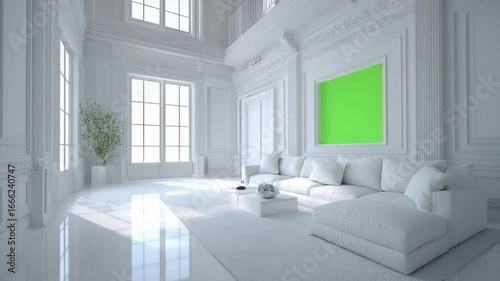 Modern Bright Living Room Design Minimalist Interior with White Walls, Spacious Layout, and Large Windows for Serene Atmosphere