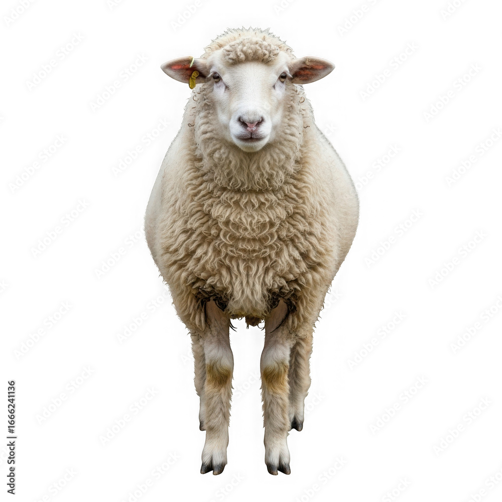 Fototapeta premium White wool sheep standing isolated on transparent background