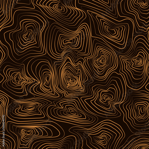 Seamless pattern of closed abstract wavy lines united in groups and forming an abstract ornament. Vector illustration. In brown tones