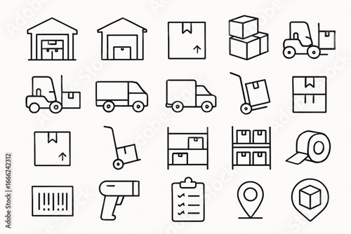 Logistics and delivery service icons set warehouse