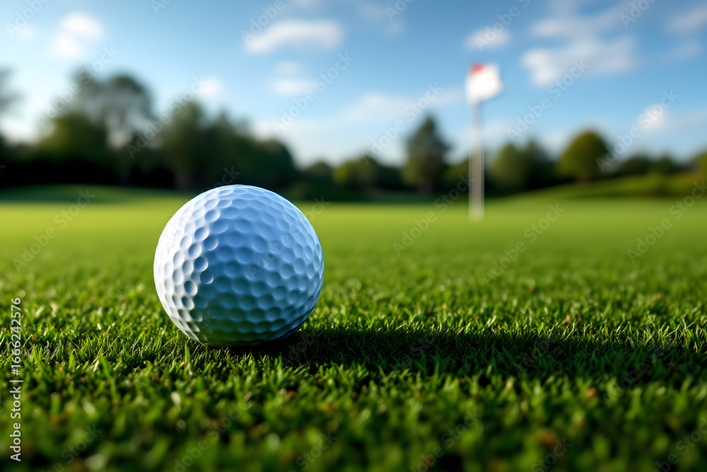 Obraz premium Golf Ball on Green Fairway Course Sport Competition Recreation Game