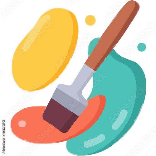 Colorful paint blobs with brush for artistic design and creativity  