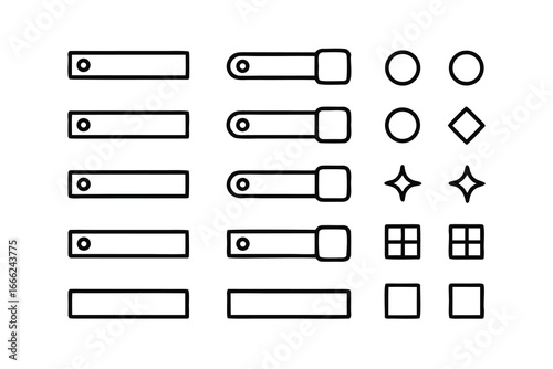 Minimalist UI Wireframe Icon Set – Black Line Art, Buttons, Toggles & Sliders