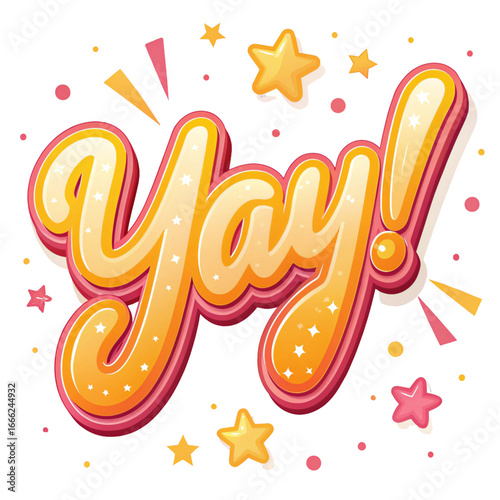 Festive Yay Celebration Graphic with Stars and Confetti for Party Invitations and Social Media Marketing Materials Expressing Joy and Excitement