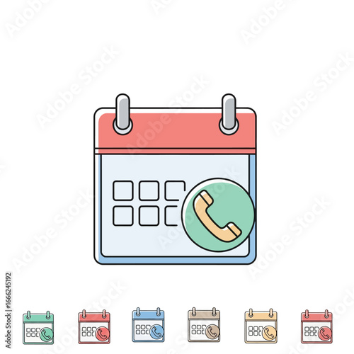 Schedule a call appointment icon set with calendar and phone symbols