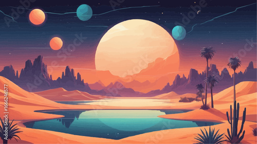 Surreal vector desert landscape with soft dunes