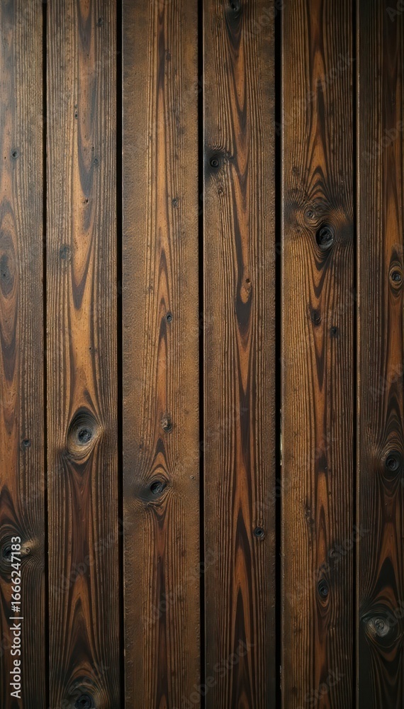 Fototapeta premium Weathered wood planks, rich brown tones, knotty texture, wood planks, texture