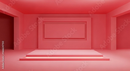 Modern empty stage with podium and backdrop for presentation