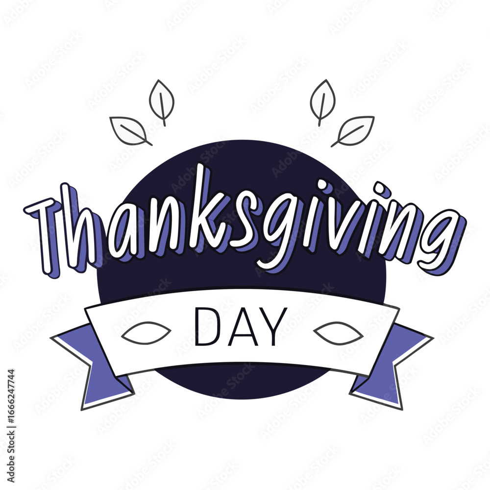 Fototapeta premium Thanksgiving Day text on dark circle with ribbon holiday