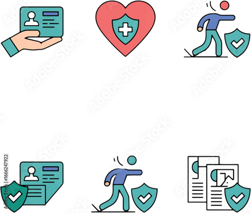 Insurance and Health Protection Icons with People and Documents safety security