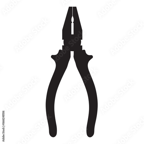 black and white vector silhouette on a Combination plier on a white background