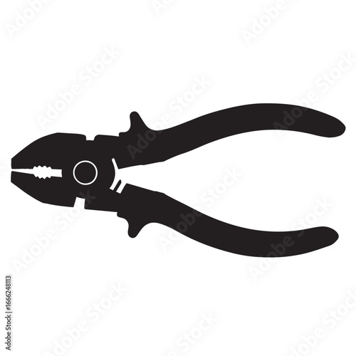 black and white vector silhouette on a Combination plier on a white background