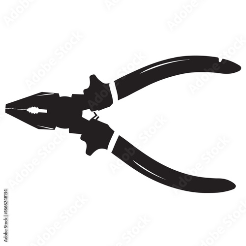 black and white vector silhouette on a Combination plier on a white background