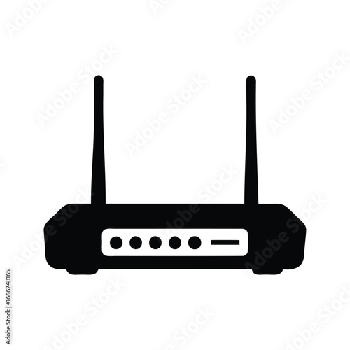Silhouette of a Wireless Router with Antennas and Indicator Lights, Wifi router silhouette vector illustration