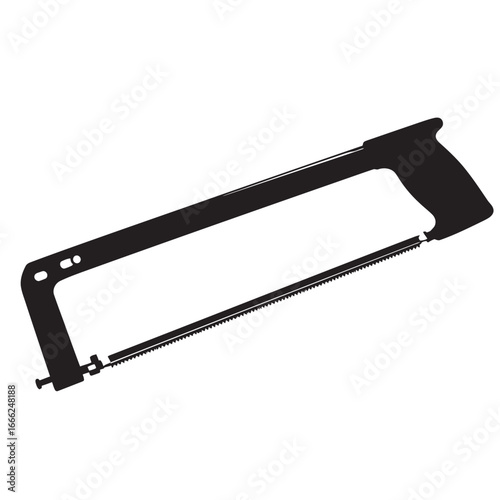 black and white vector silhouette of a Hacksaw on a white background