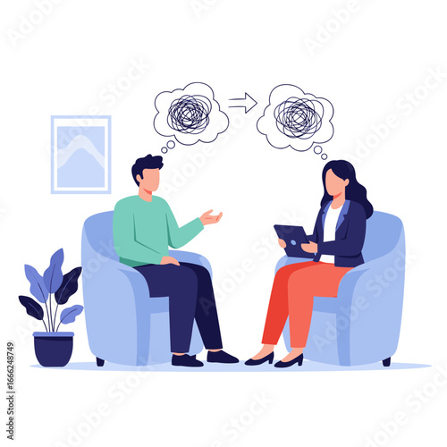 Therapist guides patient through mental health journey, seeking clarity and peace of mind.