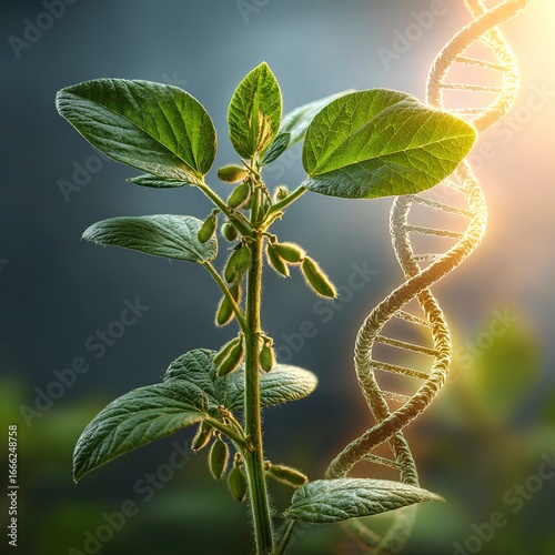 ltra-realistic HDR photo of a single healthy soybean plant, with vivid green leaves, full of seed pods, and highly detailed textures.