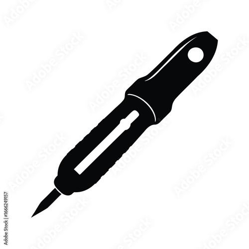 Black and white illustration of a detail knife or surgical scalpel tool, Sergical tool silhouette vector illustration