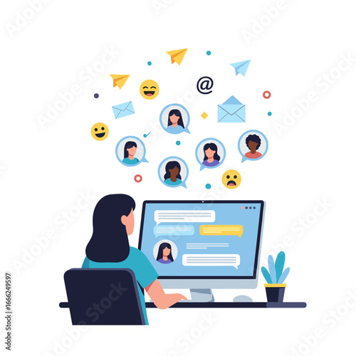 Connect globally instantly, sharing messages and emotions through digital communication from your workspace.