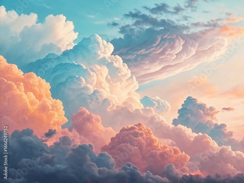 Dreamy Pastel Cloudscape: Soft Pink, Blue, and Orange Tonal Background