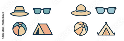 Summer Beach Vacation Symbols, Minimalist flat design
