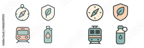 Travel and eco-friendly symbols, Minimalist flat design