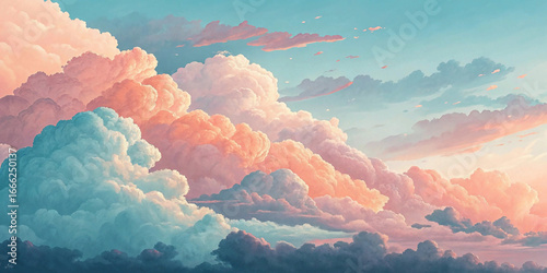 Dreamy Pastel Cloudscape: Soft Pink, Blue, and Orange Tonal Background