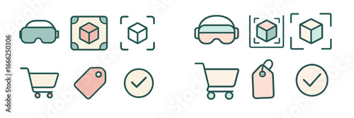 Virtual Reality Shopping Symbols, Minimalist flat design