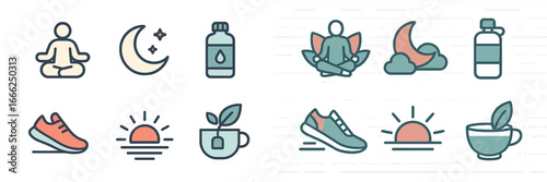 Healthy Lifestyle and Wellness Icons Set, Minimalist flat design