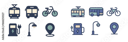 City Transportation and Location Icons, Minimalist flat design