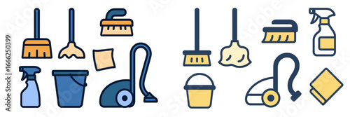 Household Cleaning Supplies and Tools, Minimalist flat design