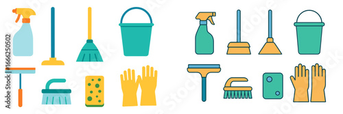 Household Cleaning Supplies and Tools, Minimalist flat design