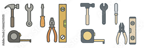 Assorted Hand Tools Collection, Minimalist flat design