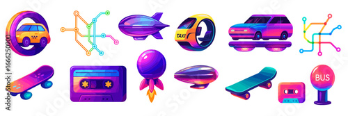 Modern and Retro Gadgets and Transportation Icons