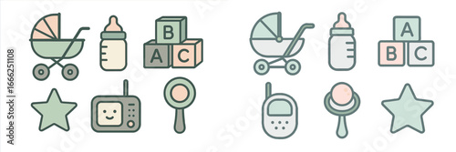 Baby Essentials and Toys Set, Minimalist flat design