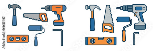 Assorted Hand and Power Tools, Minimalist flat design