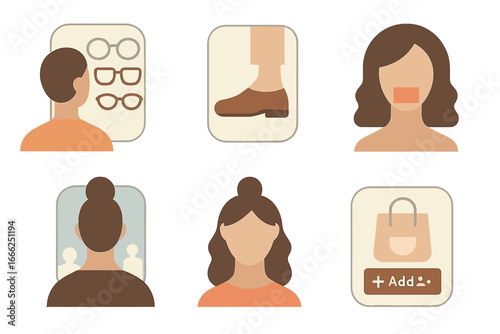 People icons for shopping and eyewear selection
