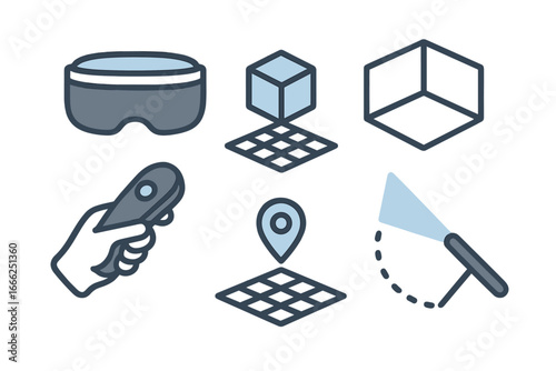 Virtual Reality Technology Icons, Minimalist flat design