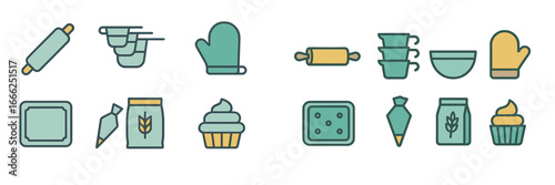 Baking Utensils and Ingredients Assortment, Minimalist flat design